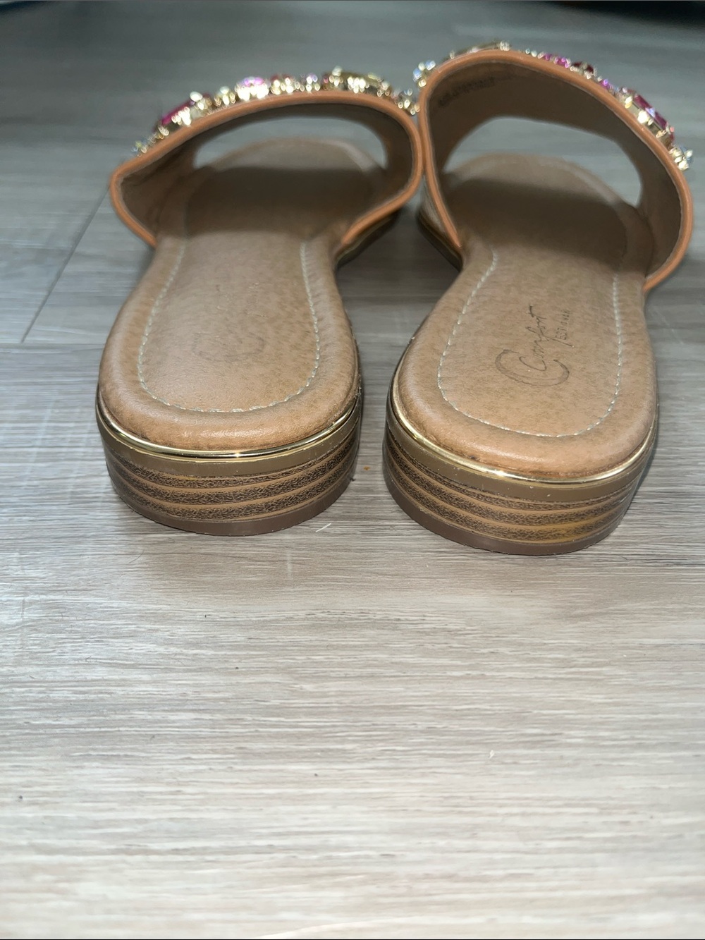 Embellished Gemstone Slide Sandals - Pink, Yellow, Clear - Picture 4 of 5